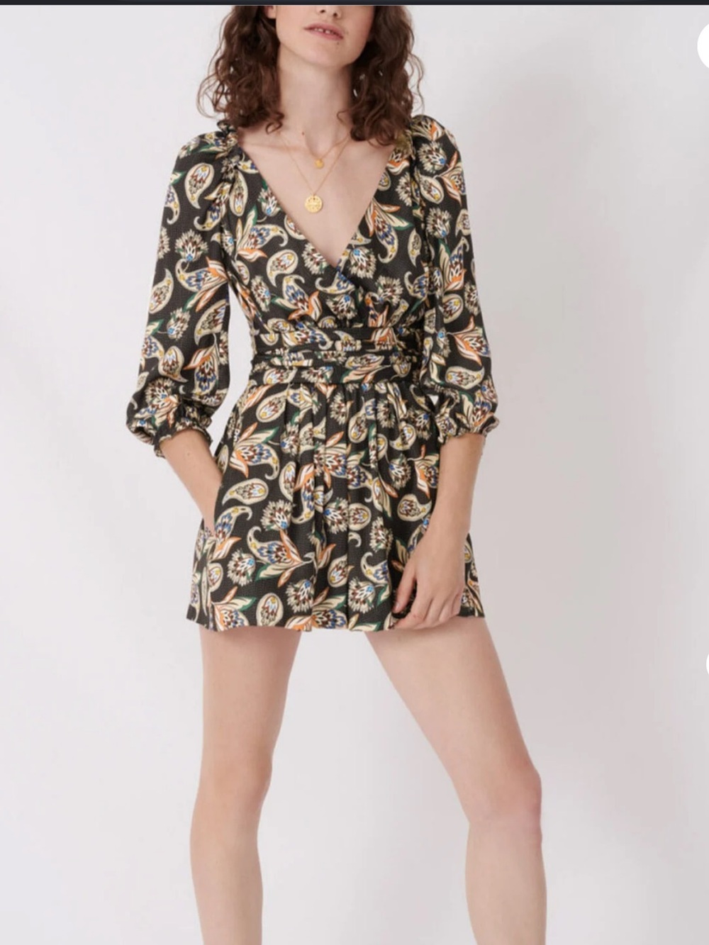 Maje Printed Satin Jumpsuit Paisley Noir NWT